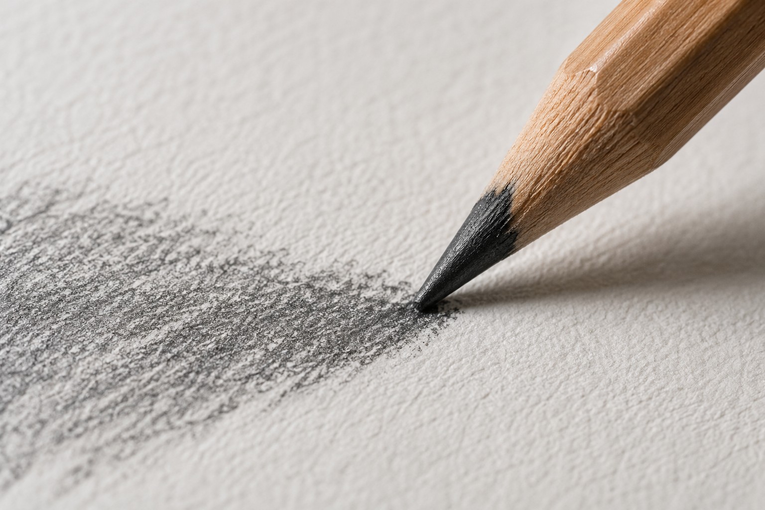 Hrot dřevěné grafitové tužky vedle vystínované plochy na bílém papíru