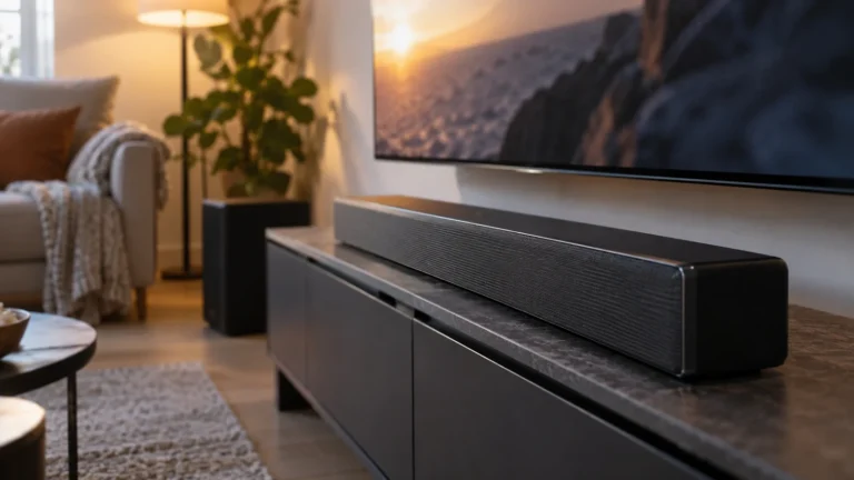 Realistická ilustrační scéna k tématu: HDMI ARC a eARC: jak dostat zvuk z televize do soundbaru