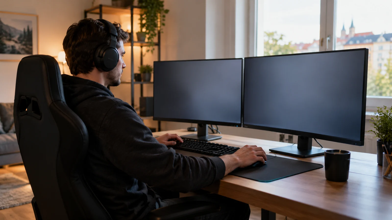 Realistická ilustrační scéna k tématu: Obnovovací frekvence monitoru: co znamená 60, 120 a 144 Hz