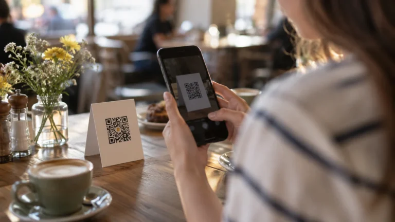 Realistická ilustrační scéna k tématu: QR kód: jak jej načíst a bezpečně zkontrolovat odkaz