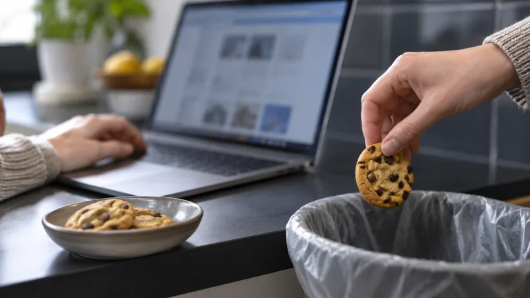 Realistická ilustrační scéna k tématu: Cache a cookies: co smazat, když web nefunguje správně