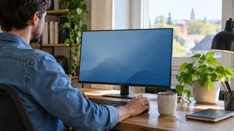 Realistická ilustrační scéna k tématu: Přípony souborů ve Windows 11: zobrazení a změna formátu