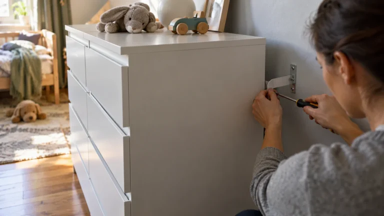 Realistická ilustrační scéna k tématu: IKEA MALM: komodu ukotvěte, těžké zásuvky nestačí