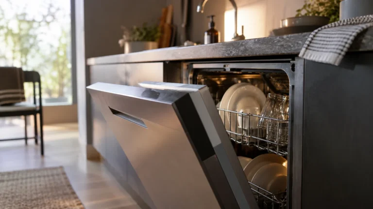 Realistická ilustrační scéna k tématu: Electrolux AirDry: proč se dvířka otevřou před koncem