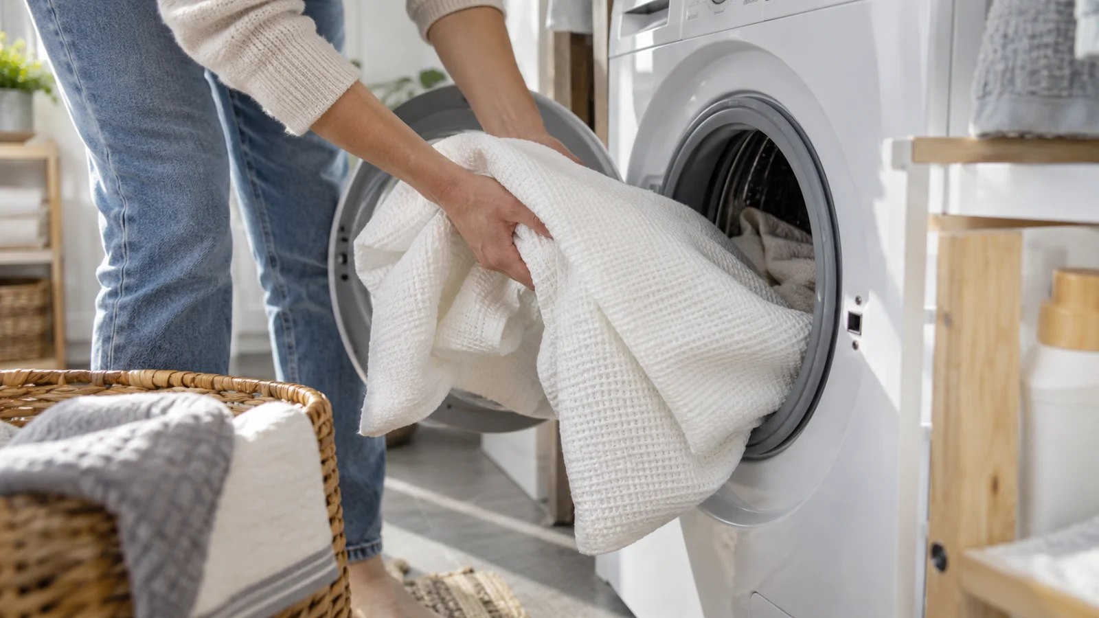 Realistická ilustrační scéna k tématu: IKEA RINNIG: praní na 60 °C a srážlivost do 4 %