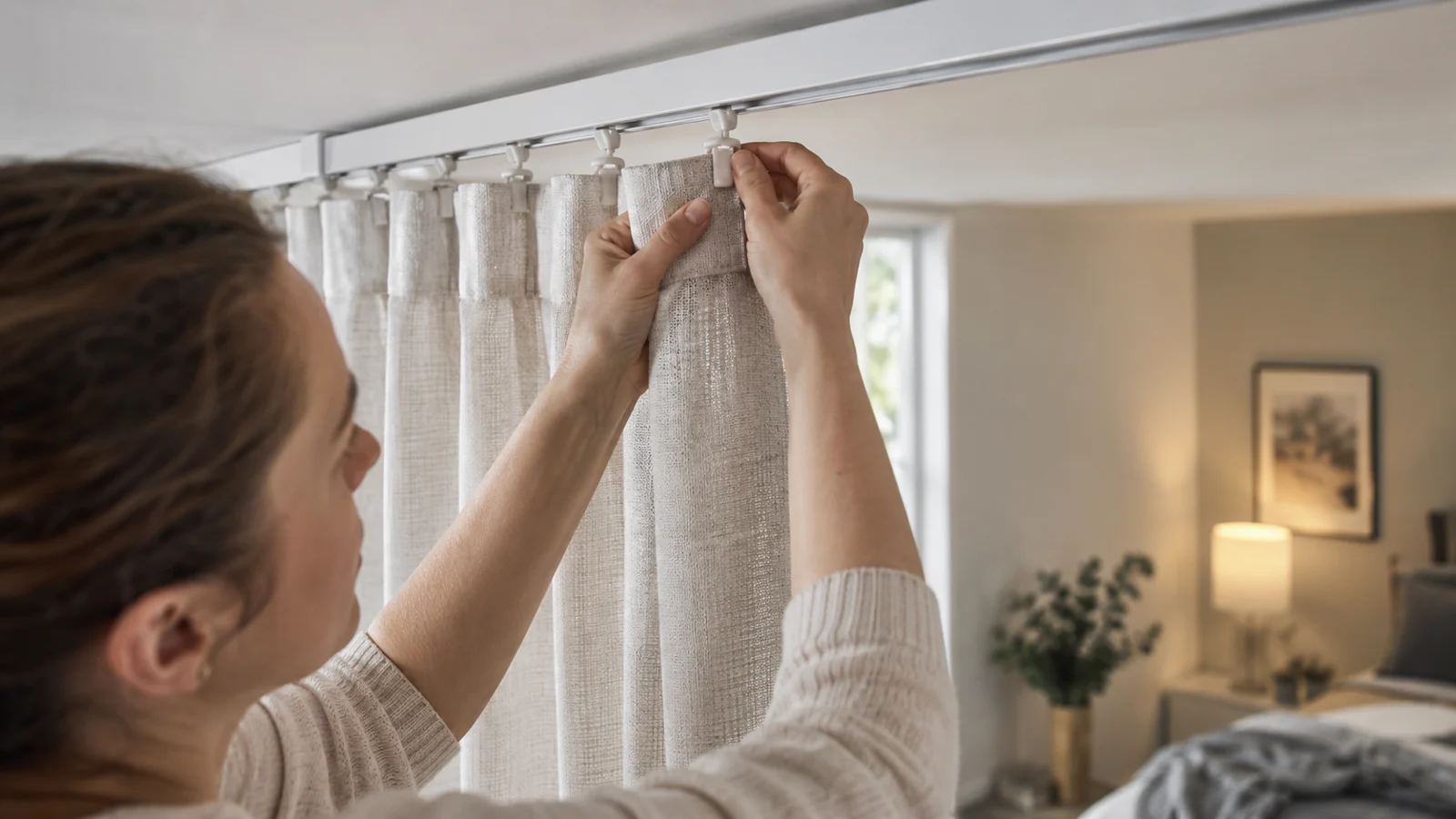Realistická ilustrační scéna k tématu: IKEA HILJA na VIDGA: kolik jezdců a háčků potřebujete