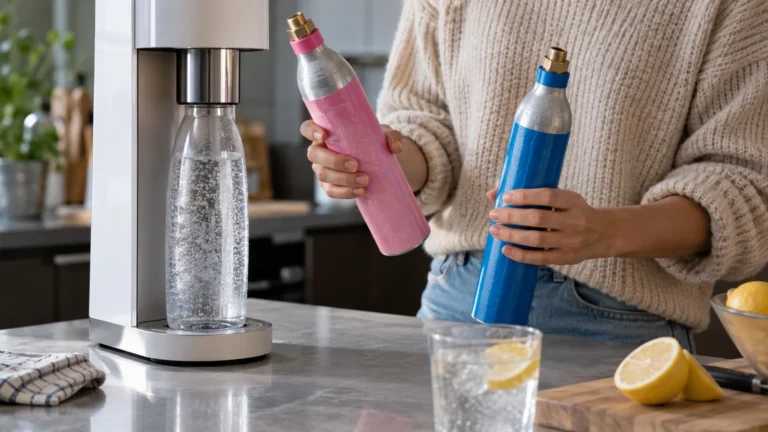 Realistická ilustrační scéna k tématu: SodaStream: růžová, nebo modrá bombička? Rozhoduje uchycení
