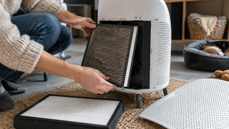 Realistická ilustrační scéna k tématu: IKEA STARKVIND: který filtr čistit a kdy použít reset