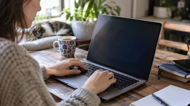 Realistická ilustrační scéna k tématu: Jak přepnout klávesnici ve Windows 11 a změnit rozložení